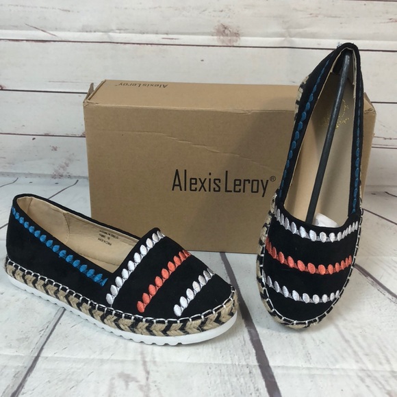 Black Embroidered Espadrille Flats Boho shoes 6 - Picture 1 of 6